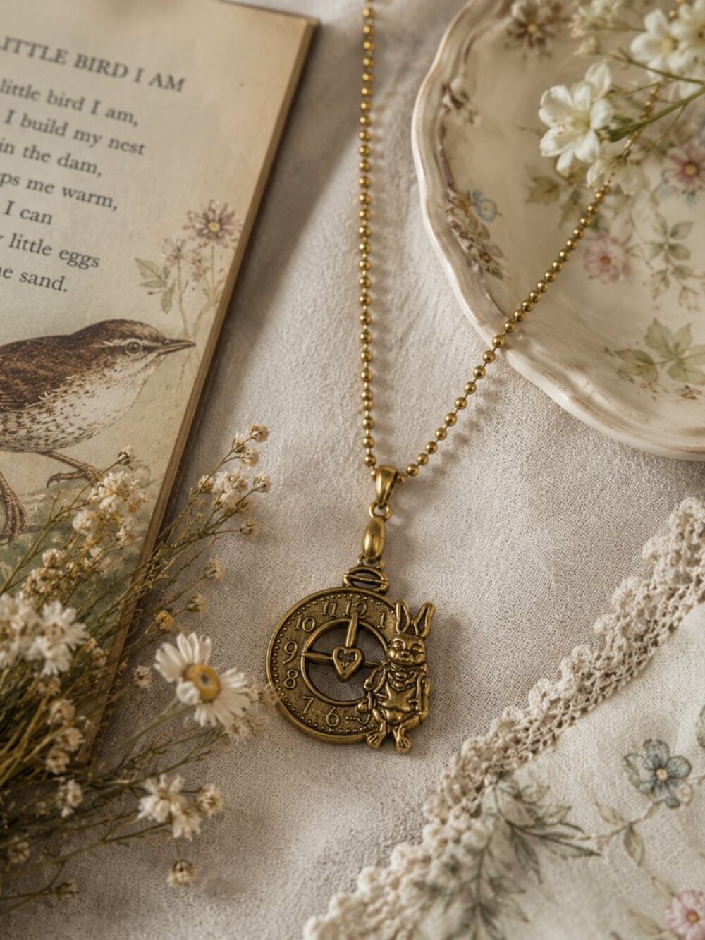 Bronze Rabbit Pendant Necklace Alice in Wonderland Style Charm 42 cm - Picture 4 of 8